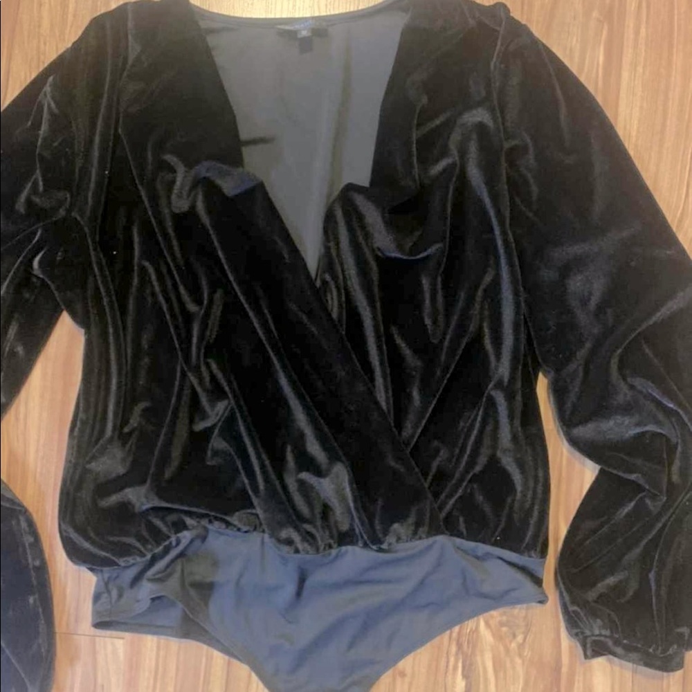 Black velvet crossover bodysuit